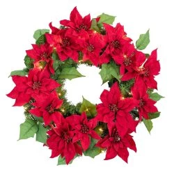 Promo 🌟 Haute Decor 24" 🎄 Christmas Poinsetta LED Wreath 🤩