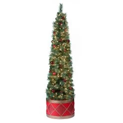 Budget ⌛ Haute Decor 6.5ft. Pre-Lit Flatback Artificial 🎄 Christmas Tree with Calgary Drum Base 🔔