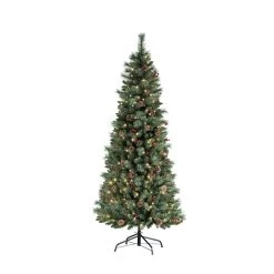Flash Sale 💯 Haute Decor 6.5ft. Pre-Lit Newbury Pine Artificial 🎁 Christmas Tree, Warm White LED Lights 🛒