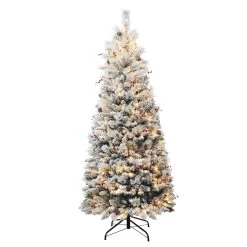Flash Sale 😍 Haute Decor 6.5ft. Pre-Lit Flocked Newbury Easy Stow Artificial 🎁 Christmas Tree, Warm White LED Lights 🤩