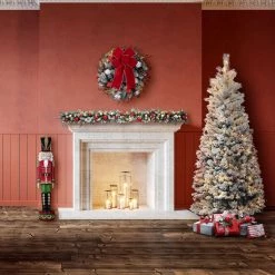 Flash Sale 😍 Haute Decor 6.5ft. Pre-Lit Flocked Newbury Easy Stow Artificial 🎁 Christmas Tree, Warm White LED Lights 🤩 -Haute Decor Sales Store D349520S 3