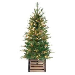 Promo 🛒 Haute Decor 4ft. Pre-Lit Asheville Fir Artificial 🎁 Christmas Tree with Wooden Crate Base, Clear Lights 😍