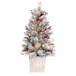 Best Sale ⌛ Haute Decor 4ft. Pre-lit Frosted Ashcroft Fir Potted Tree 😀