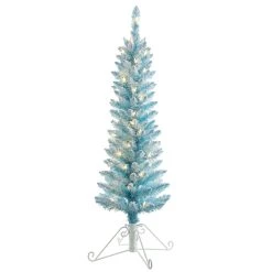 Best Sale ✨ Haute Decor 4ft. Pre-Lit Cotton 🍬 Candy Blue Flocked Fir Artificial 🔔 Christmas Tree, Clear Lights 🤩