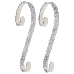 Budget 🔔 Haute Decor Stocking Scroll® Silver Glitter Stocking Holders, 2ct. 🎉