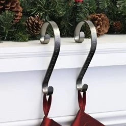 Flash Sale 🔔 Haute Decor Stocking Scroll® Holly Embossed Pewter Stocking Holders, 2ct. 🎁 -Haute Decor Sales Store D349633S 2