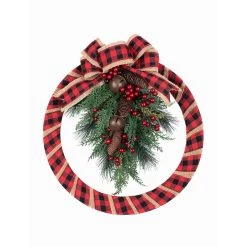 Cheapest 😍 Haute Decor 18" Buffalo Check Homespun 🎄 Christmas Wreath 🌟