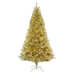 Best deal 🛒 5ft. Pre-Lit Champagne Gold Tinsel Artificial 🎄 Christmas Tree, Warm White LED Lights by Haute Decor 🔔