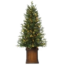 Discount 🎉 4.5ft. Pre-Lit New Haven Fraser Fir Artificial ❄ Christmas Tree in Pot, Warm White LED Lights by Haute Decor 🔔