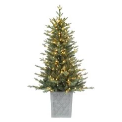 Outlet ❤️ 4.5ft. Pre-Lit Barcelona Blue Spruce Artificial 🎄 Christmas Tree in Pot, Warm White LED Lights by Haute Decor 🤩