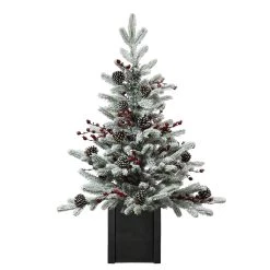 Deals 🌟 Haute Decor 3ft. Unlit Flocked Stockhorn Fir Artificial 🔔 Christmas Tree in Wooden Pot 🔔