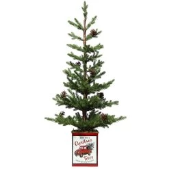 Best Pirce 😍 Haute Decor 24" Unlit Fir Artificial 🔔 Christmas Tree with Pinecones in Red Metal Pot 🔔