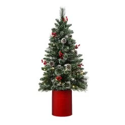 Cheapest 😉 Haute Decor 4ft. Pre-Lit First Shimmering Frosted Pine Artificial 🎄 Christmas Tree in Metal Pot, Warm White LED Lights 🔥