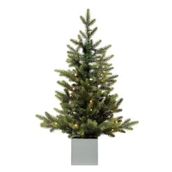 Outlet ✔️ Haute Decor 2.5ft. Pre-Lit Fraser Fir Artifical 🎅 Christmas Tree in Wooden Pot, Warm White LED Lights 🤩